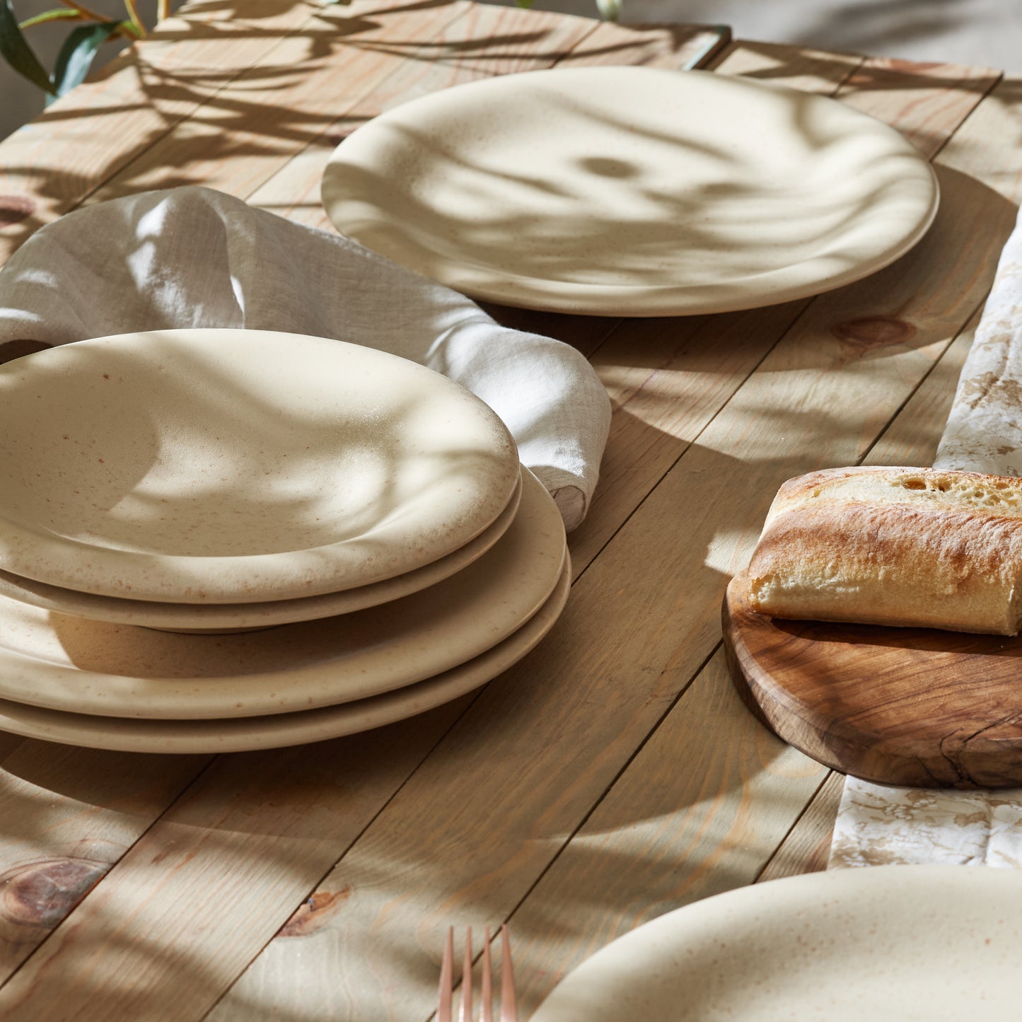 Aro Stoneware Dinnerware Set - Cream Matte - Crafted in Portugal - Scratch Resistant