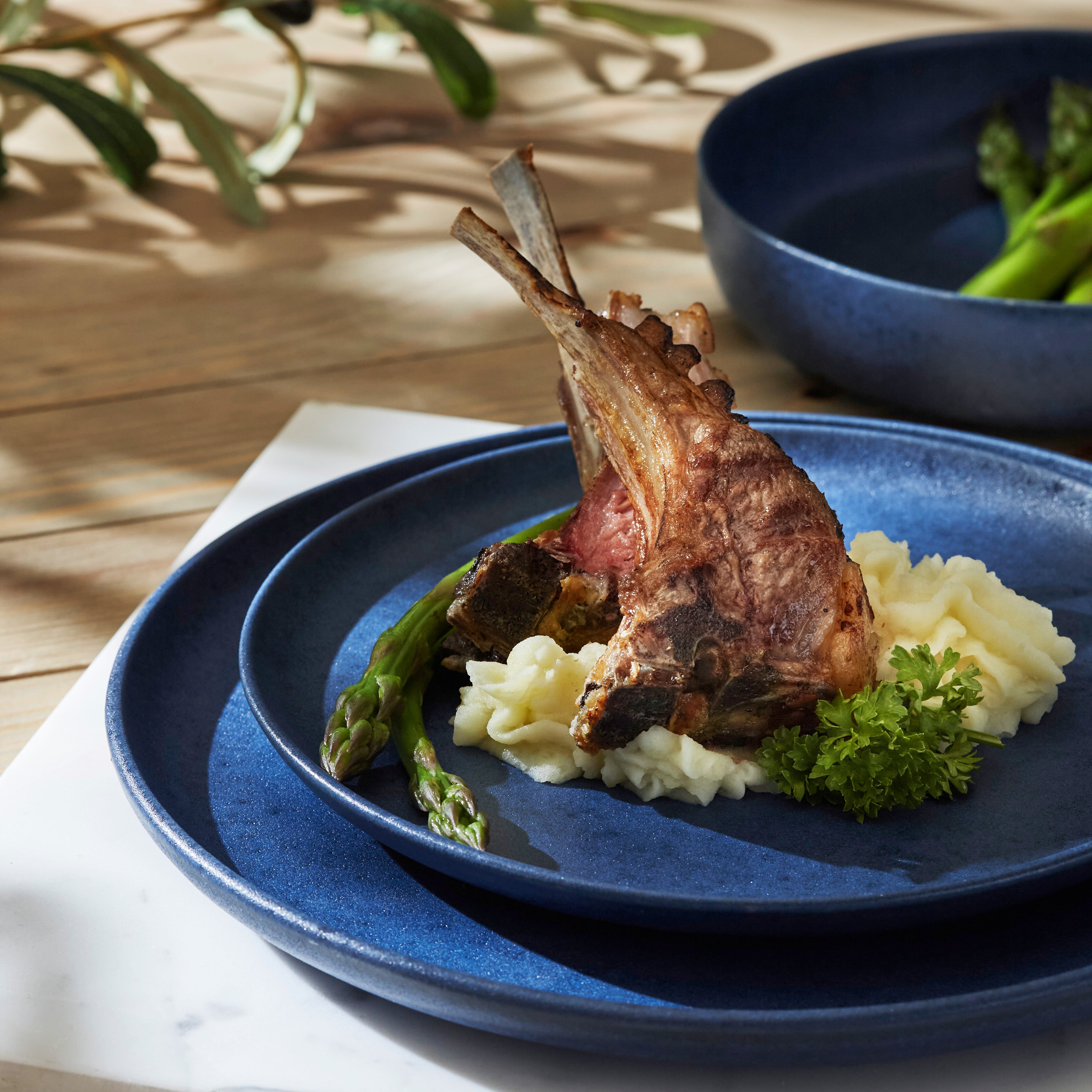 Macchio Stoneware Dinnerware Set - Blue Matte - Crafted in Portugal - Scratch-Resistant