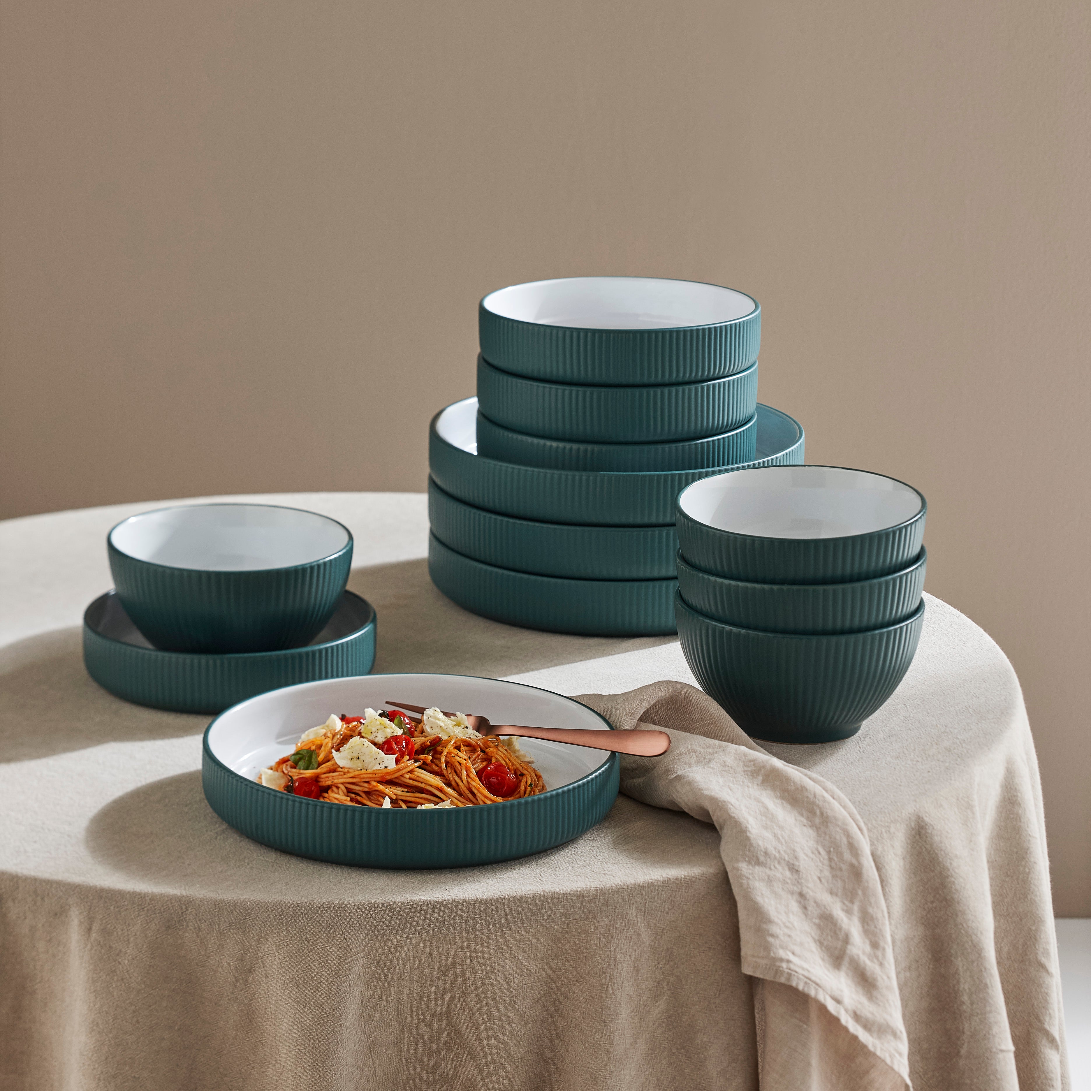 Larosso Stoneware Dinnerware Set - Green/White