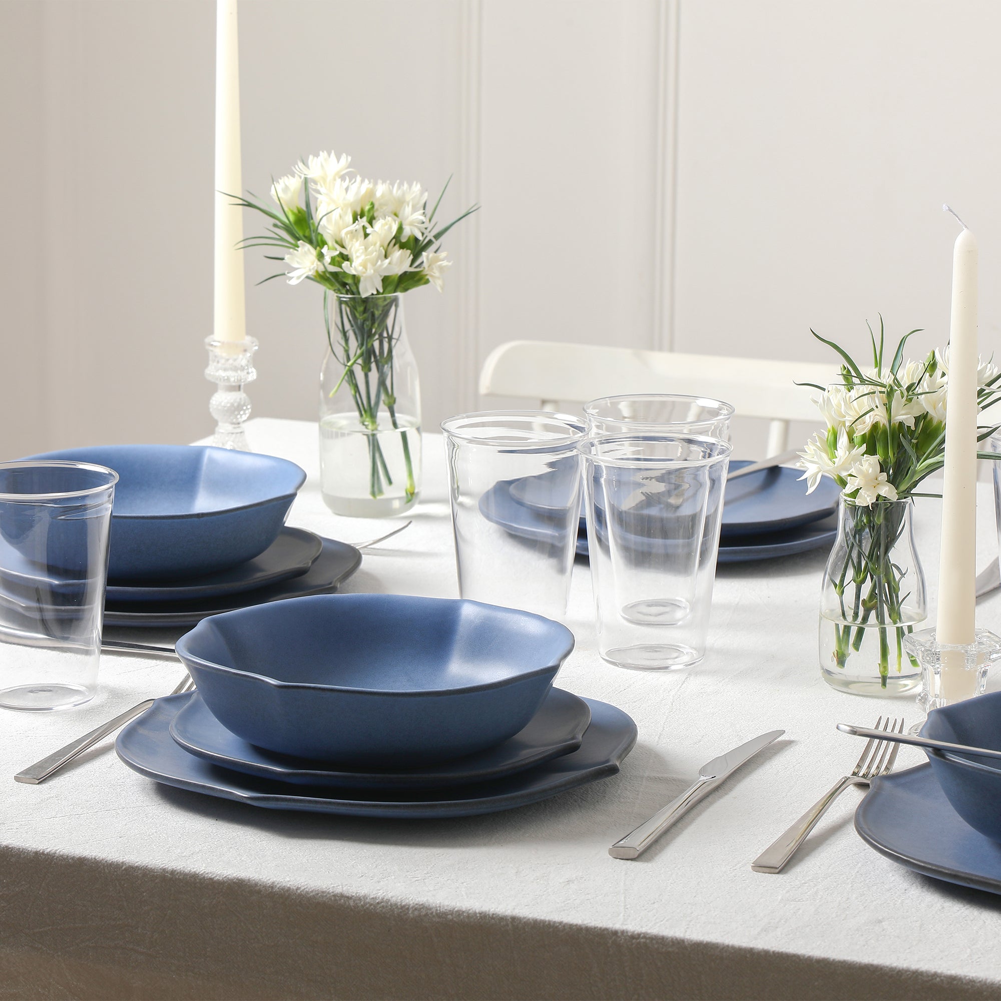 Baskerville Stoneware, Borosilicate Glass Dinnerware Set - Blue