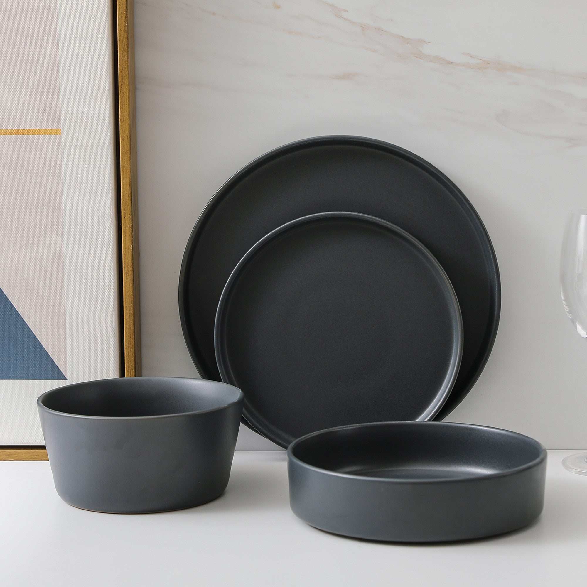 Stone Lain Celina Stoneware Black Dinnerware Set 32-Piece