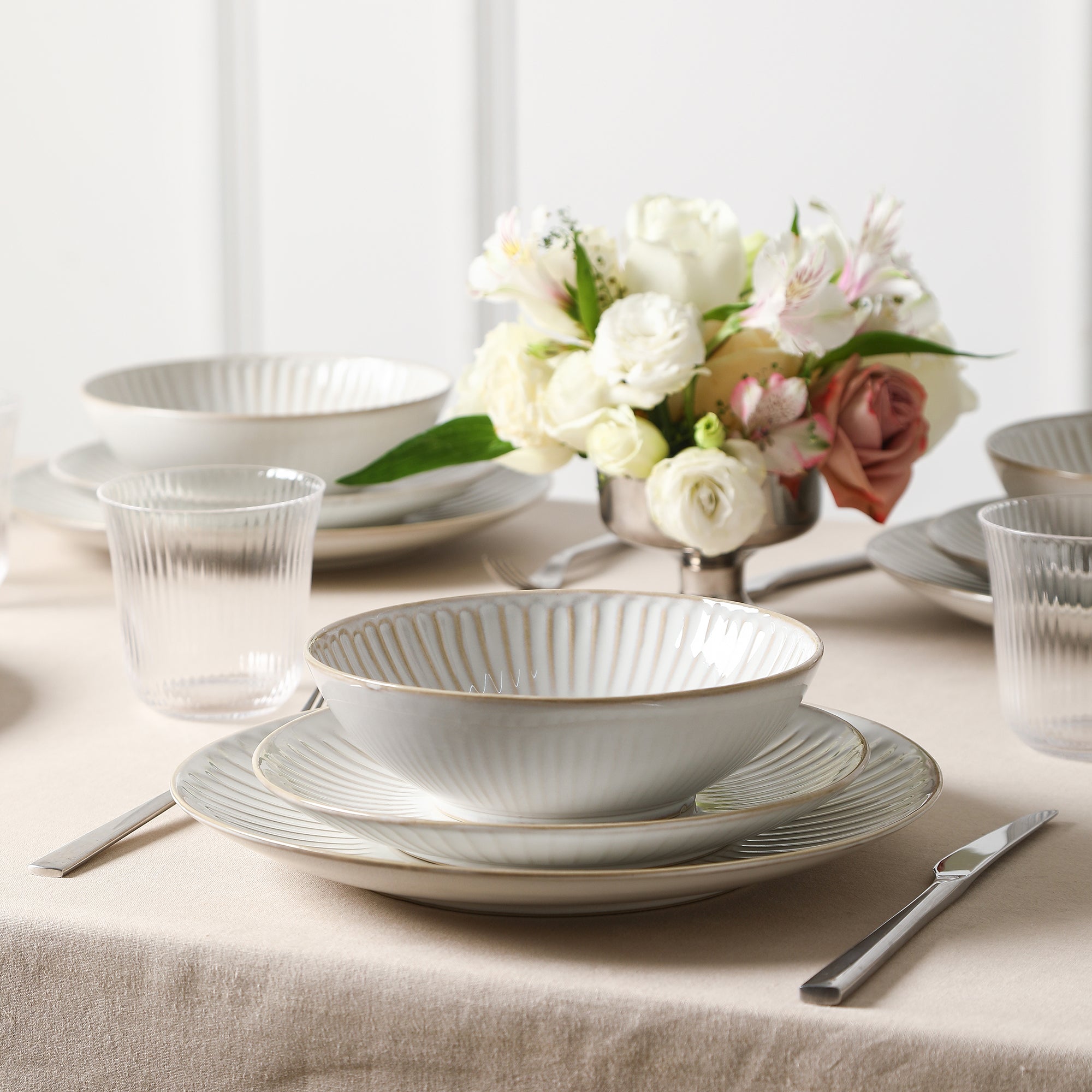 Stone Lain Linea Stoneware 16-Piece Dinnerware Set, Includes