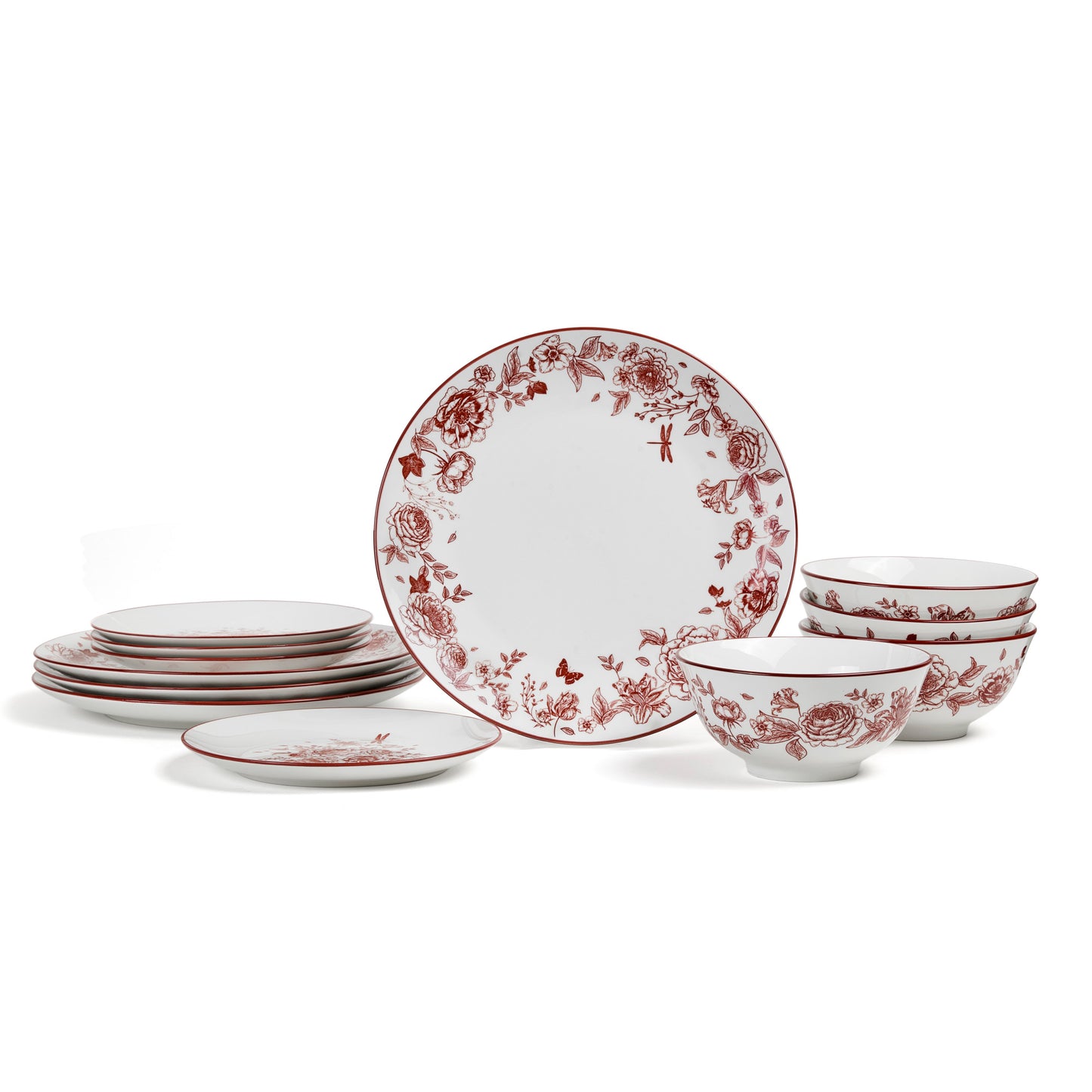 Esme Porcelain Dinnerware Set - Red