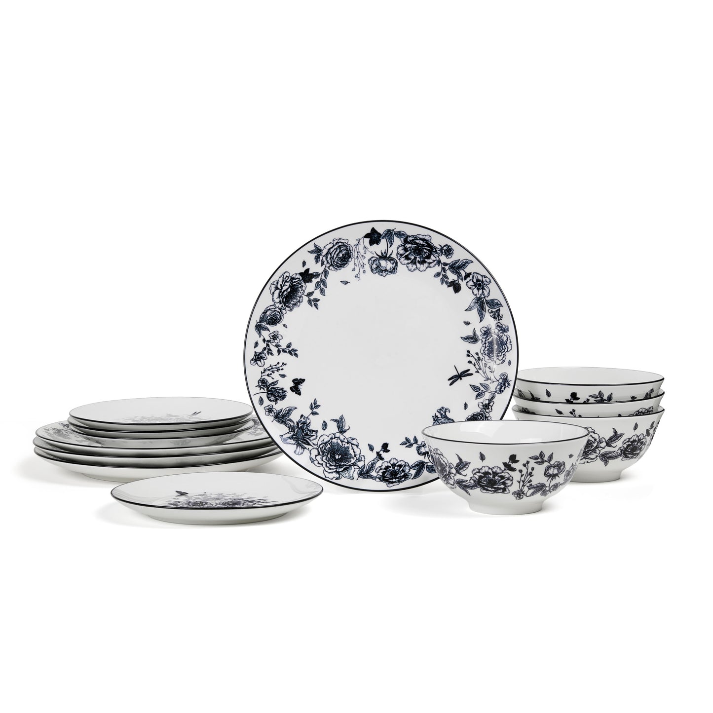 Esme Porcelain Dinnerware Set - Black