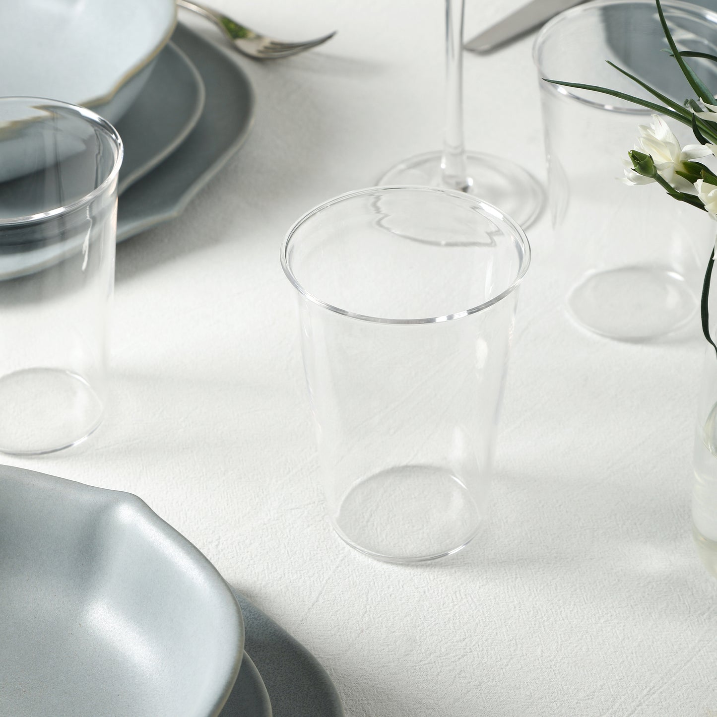 Stone Lain Baskerville Stoneware 16-Piece Dinnerware Set, Includes Glassware, Light Blue