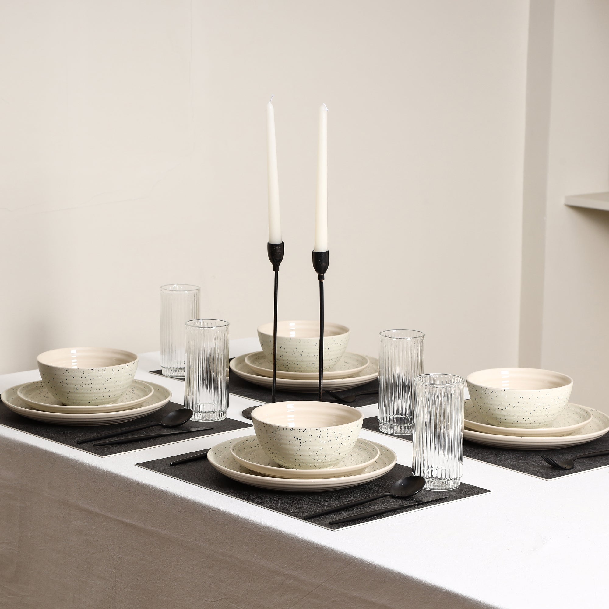 Stone Lain Dua Stoneware 16-Piece Dinnerware Set, Includes Glassware, White