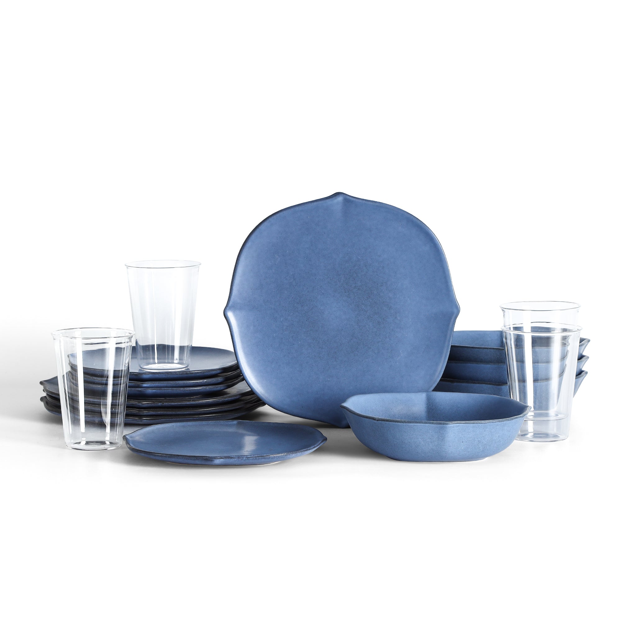 Baskerville Stoneware, Borosilicate Glass Dinnerware Set - Blue