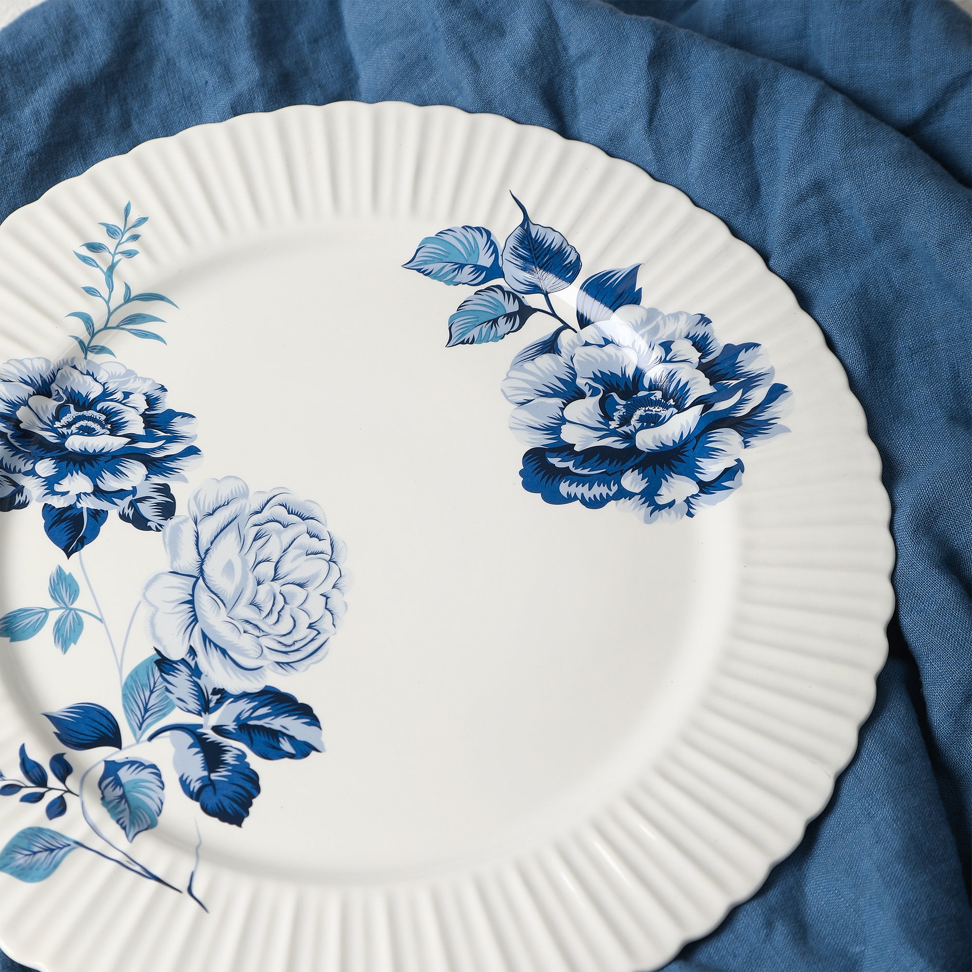 Fiore New Bone China Dinner Plate Set - Blue