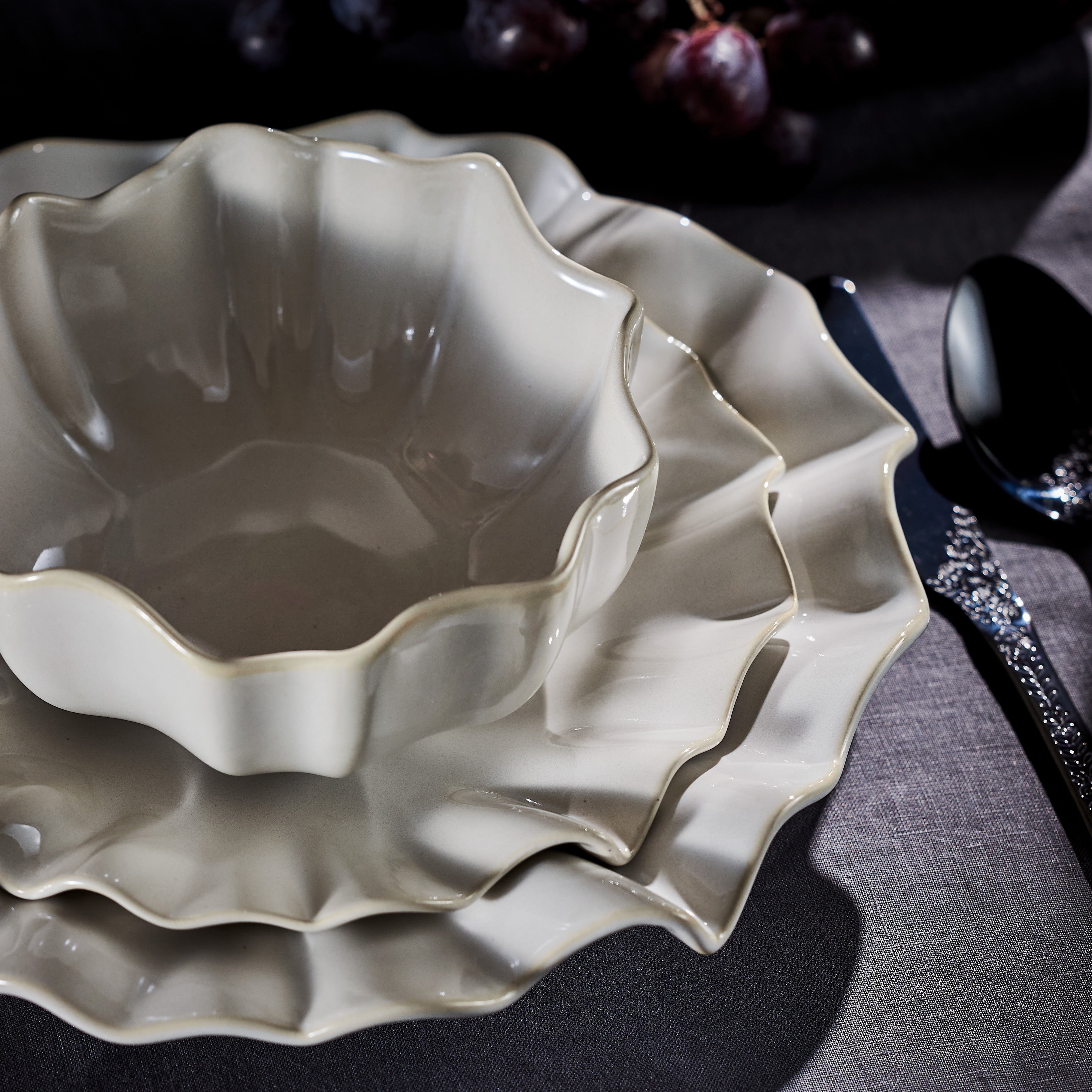 Marchesa Lotus Stoneware 12-Piece Dinnerware Set, White