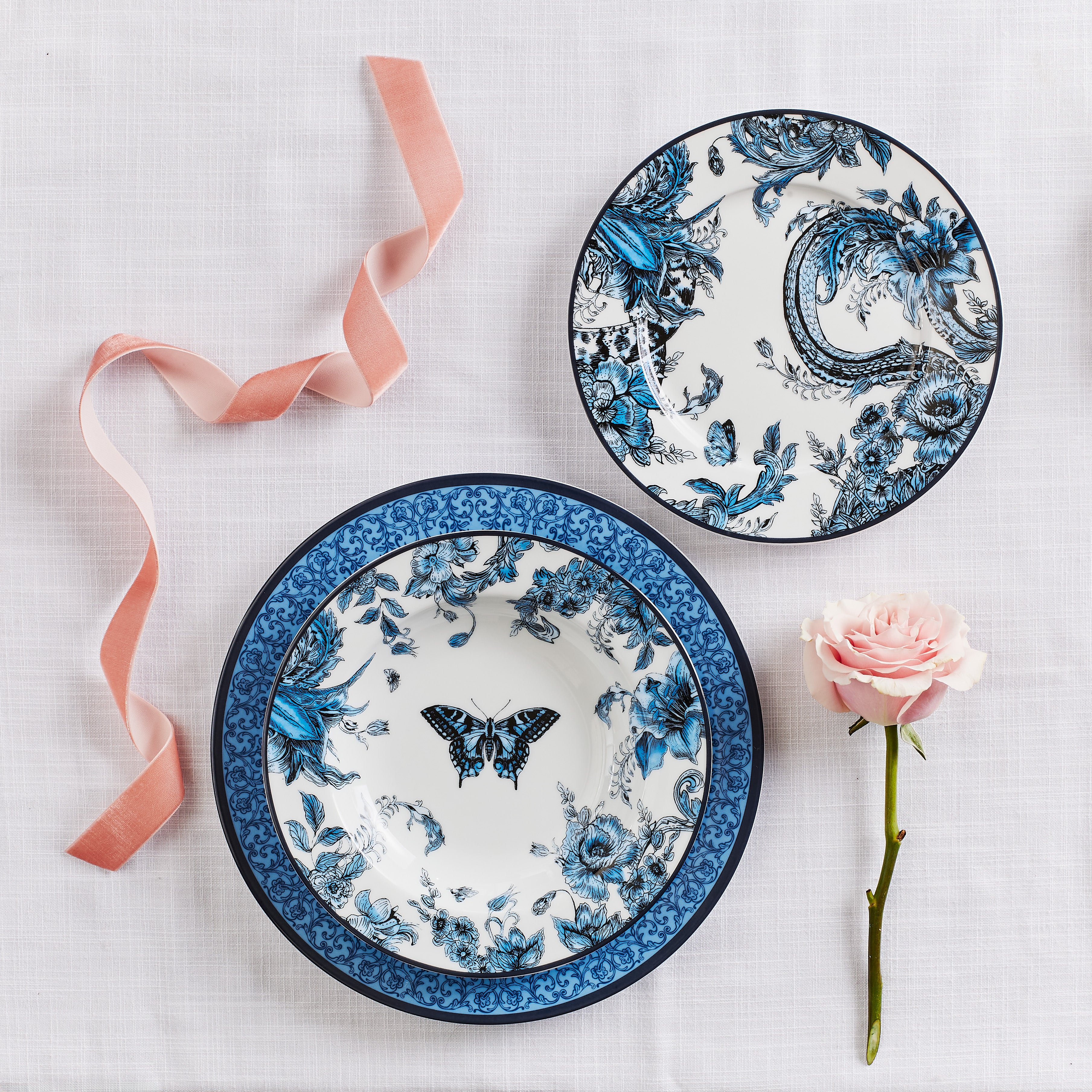 Marchesa Monarcha Porcelain 12-Piece Dinnerware Set, Blue