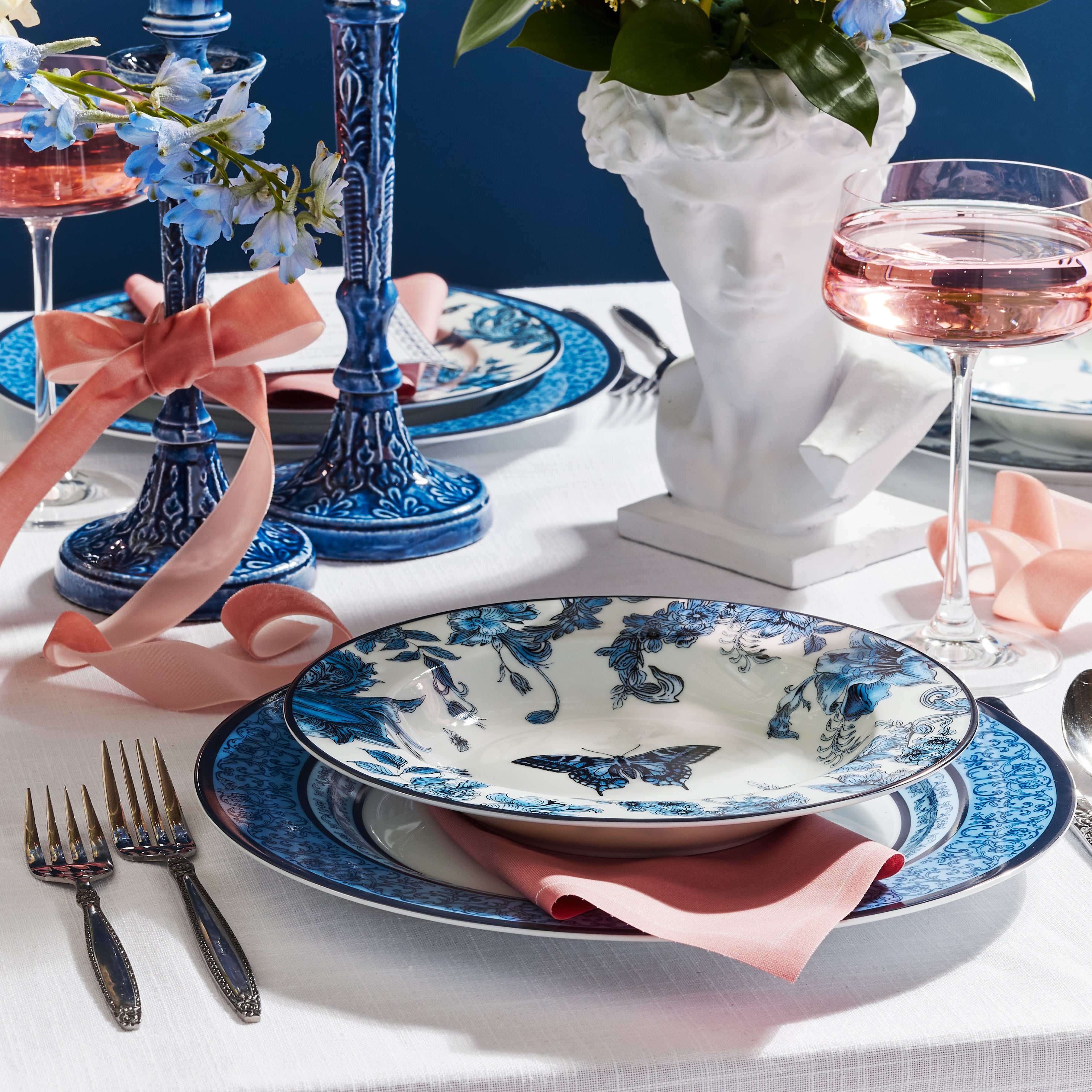 Marchesa Monarcha Porcelain 12-Piece Dinnerware Set, Blue