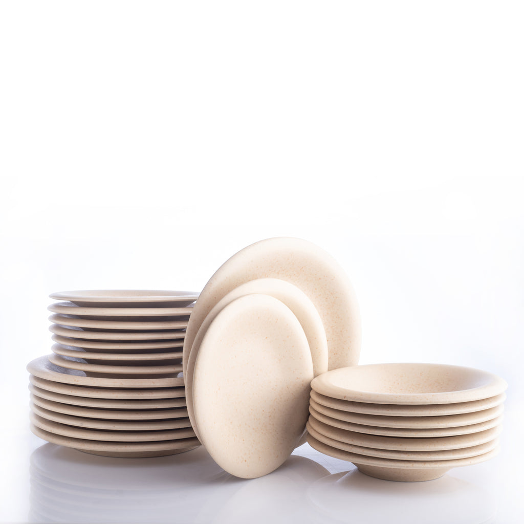 Aro Stoneware Dinnerware Set - Cream Matte - Crafted in Portugal - Scratch Resistant