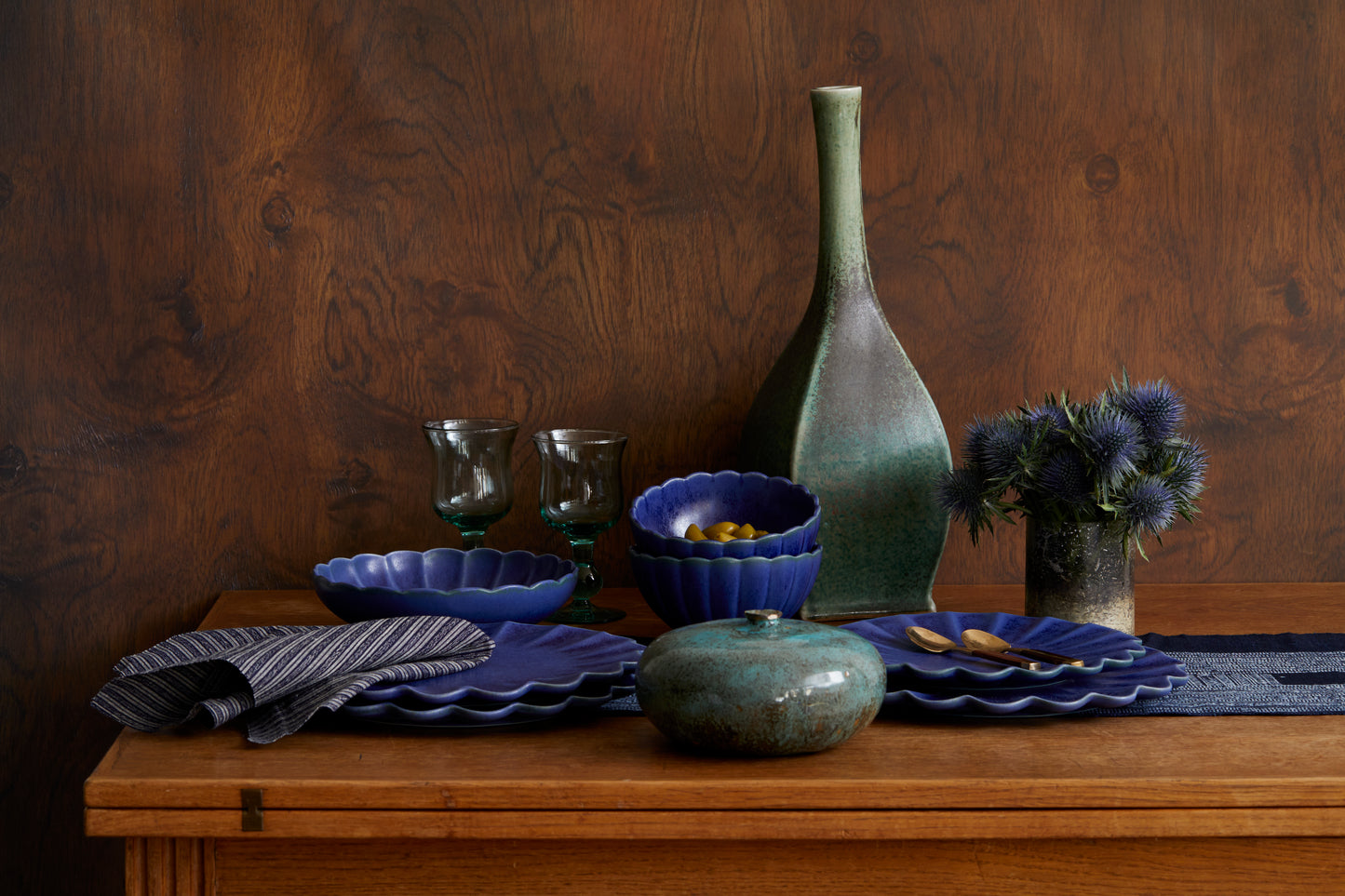 Dhalia Stoneware  Pasta Bowl - Blue
