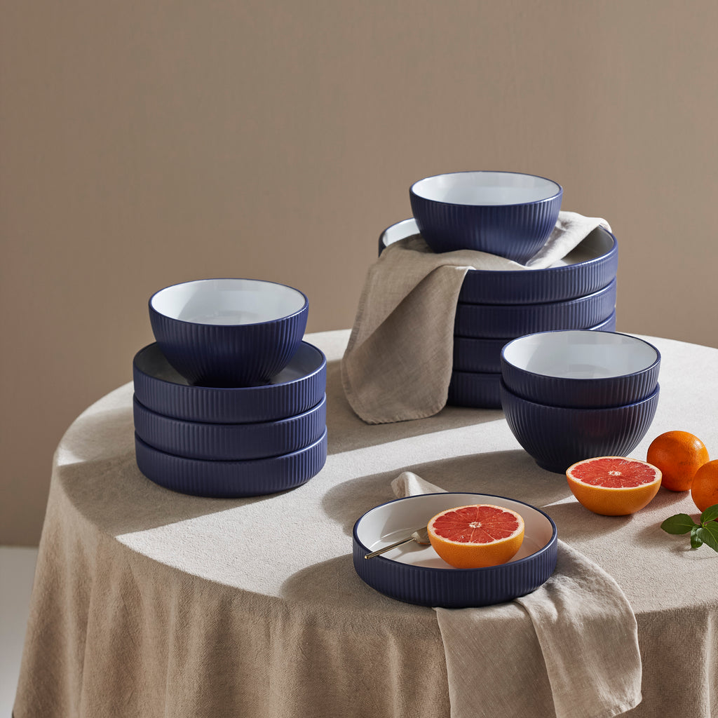 Larosso Stoneware Dinnerware Set - Dark Blue/White