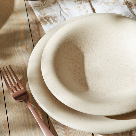 Aro Stoneware Dinnerware Set - Cream Matte - Crafted in Portugal - Scratch Resistant