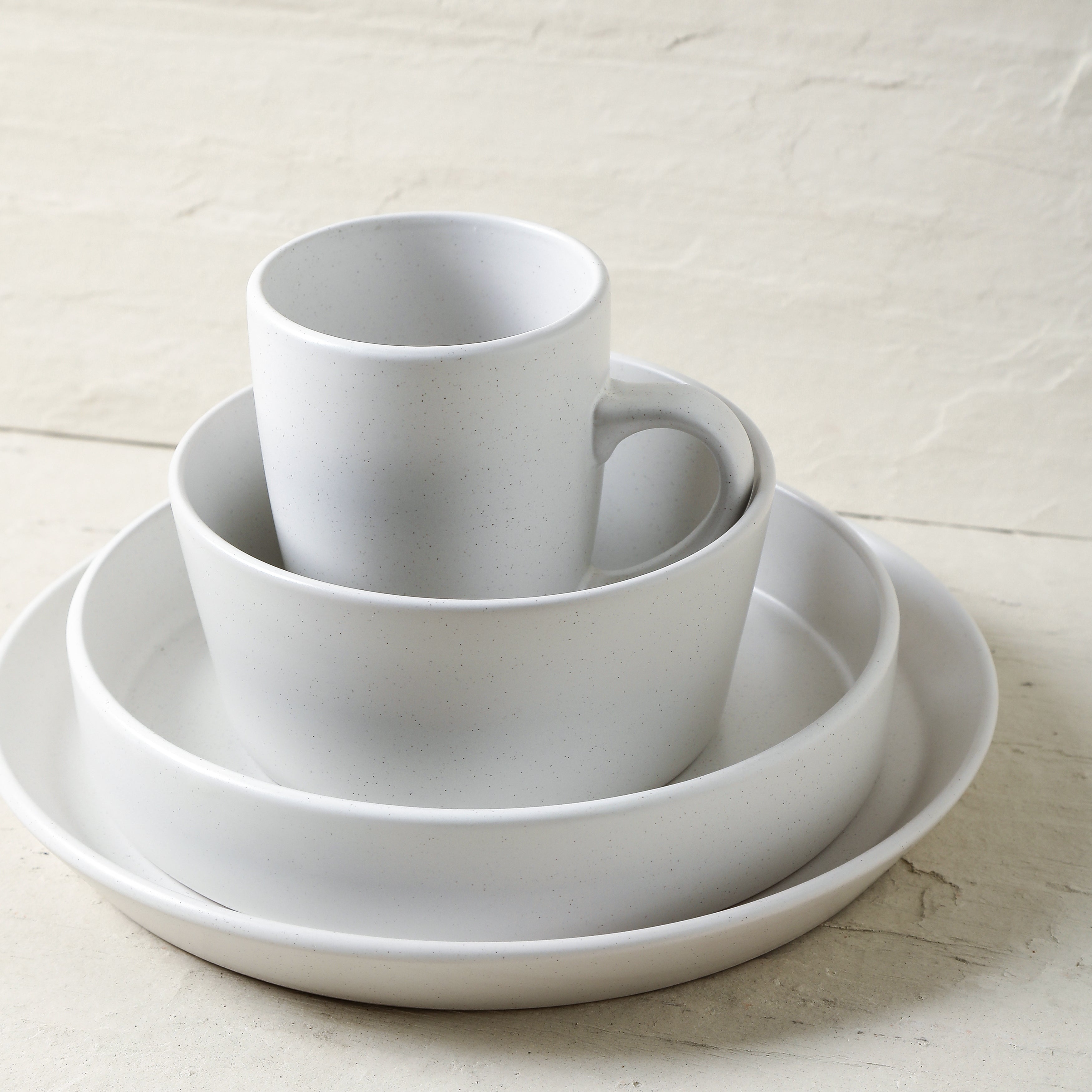 Albie Stoneware Dinnerware Set with Pasta Bowls - White Speckled