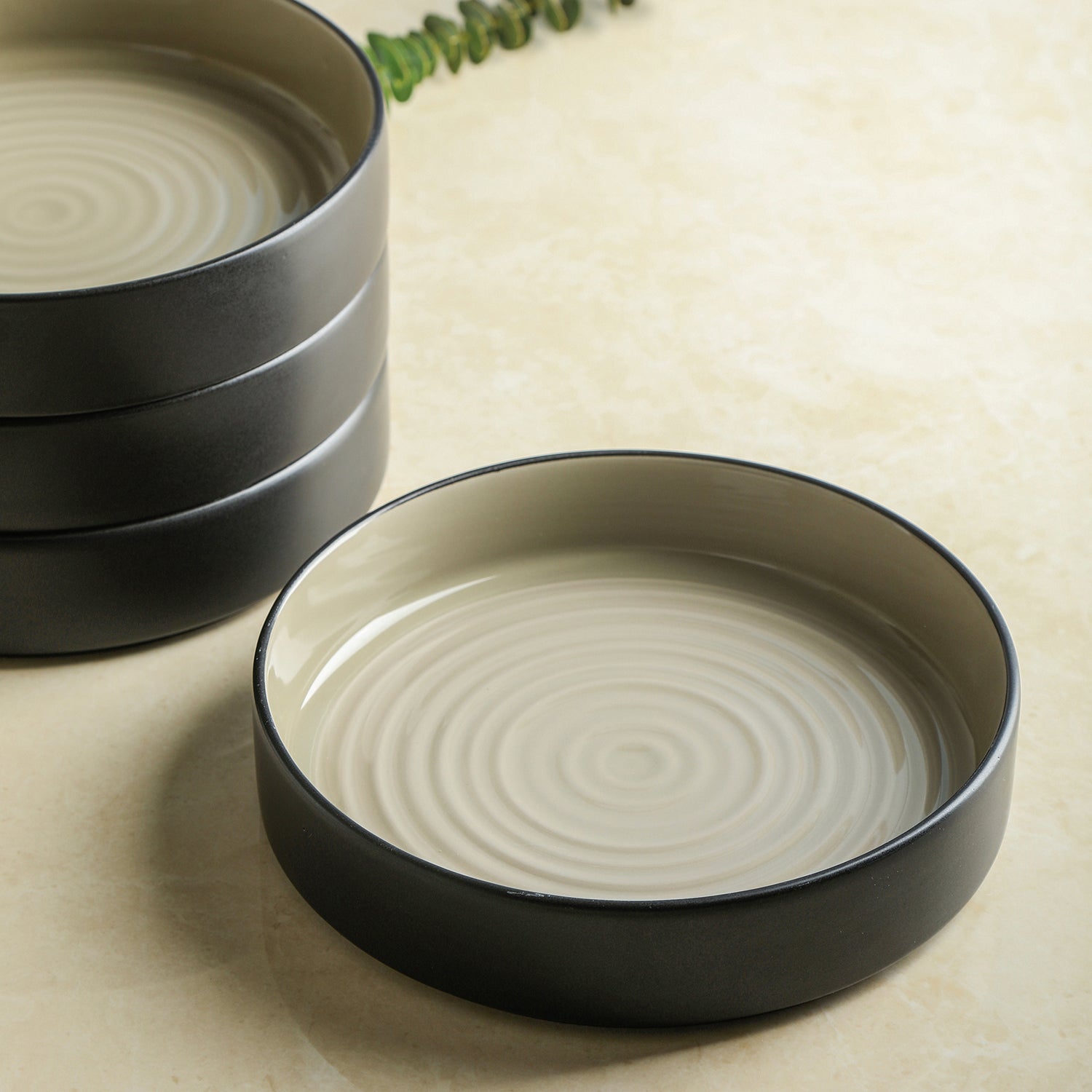 Elica Stoneware Dinnerware Set - Beige And Black