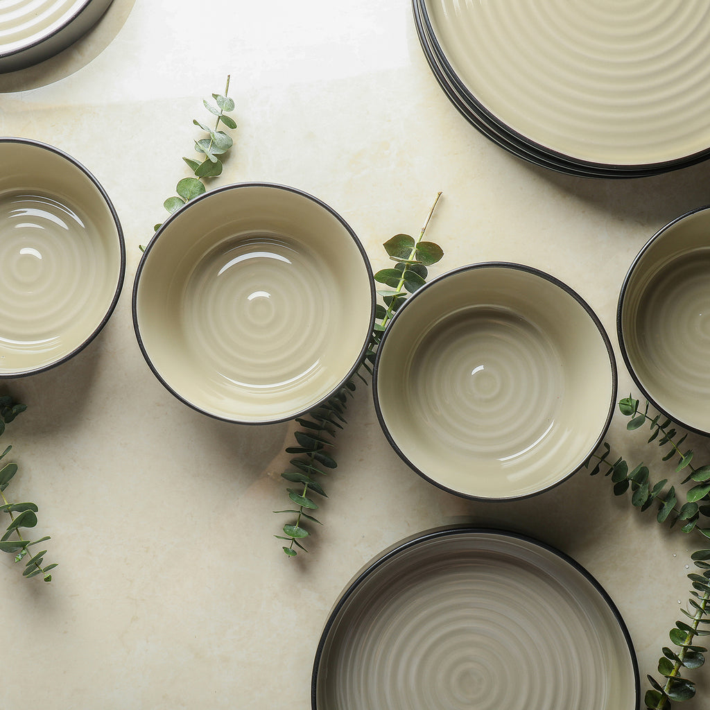 Elica Stoneware Dinnerware Set - Beige And Black