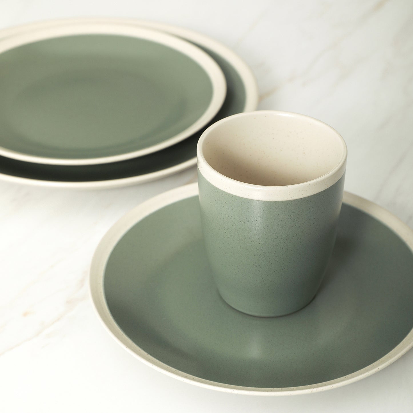 Serenity Stoneware Dinnerware Set - Green And Cream
