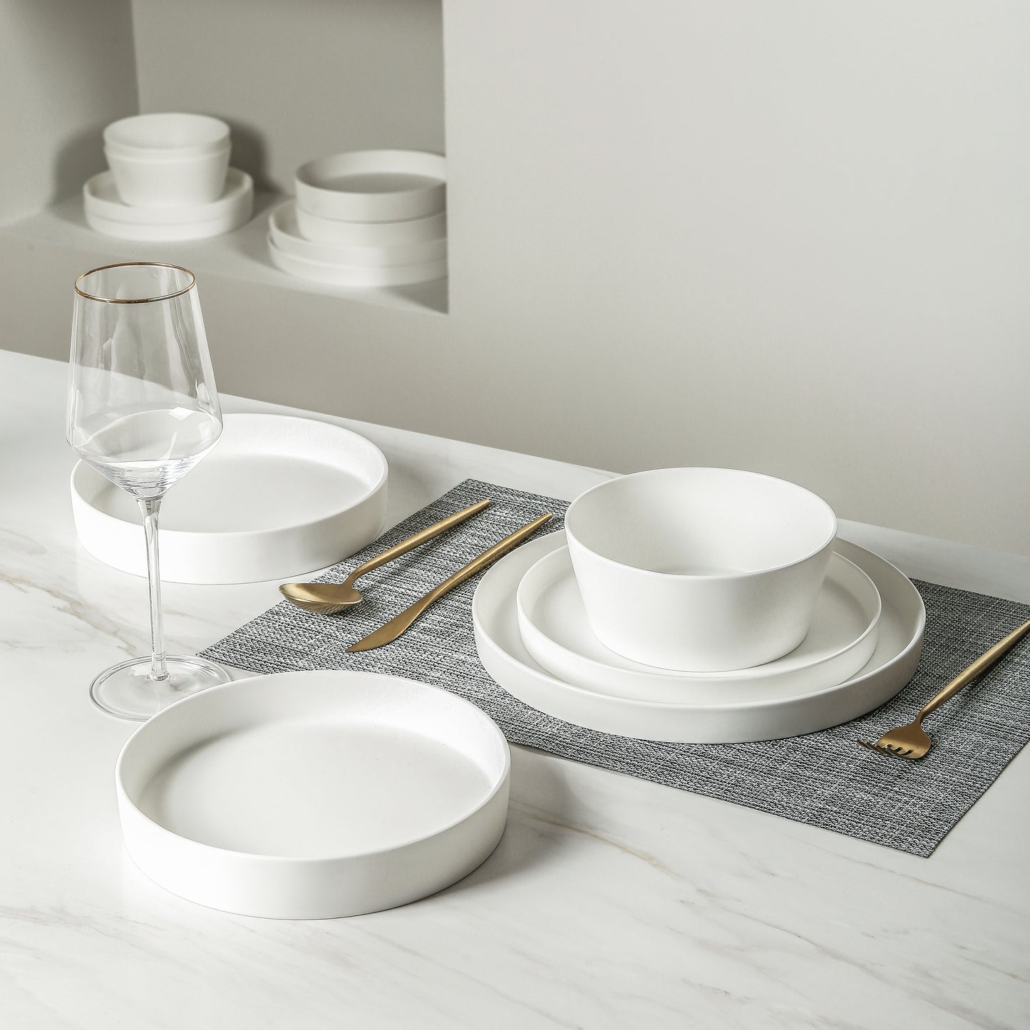 Fosca Bone China Dinnerware Set - Matte White