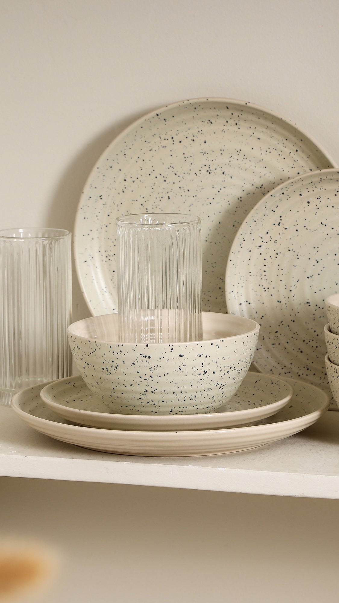 Stone Lain Dua Stoneware 16-Piece Dinnerware Set, Includes Glassware, White