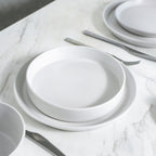Albie Stoneware Dinnerware Set with Pasta Bowls - White Speckled