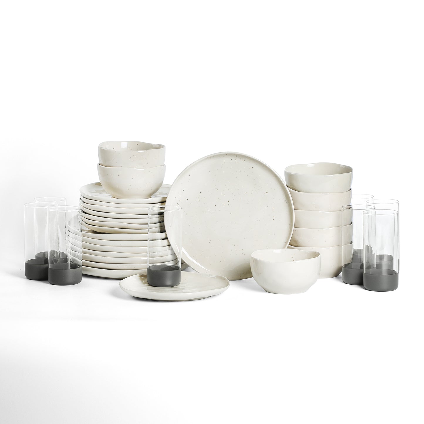 Stone Lain Mirella Stoneware 16-Piece Dinnerware Set, Includes Glasses, Blue