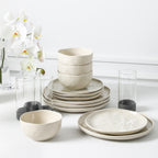 Stone Lain Mirella Stoneware Dinnerware Set, Includes Glasses, Beige