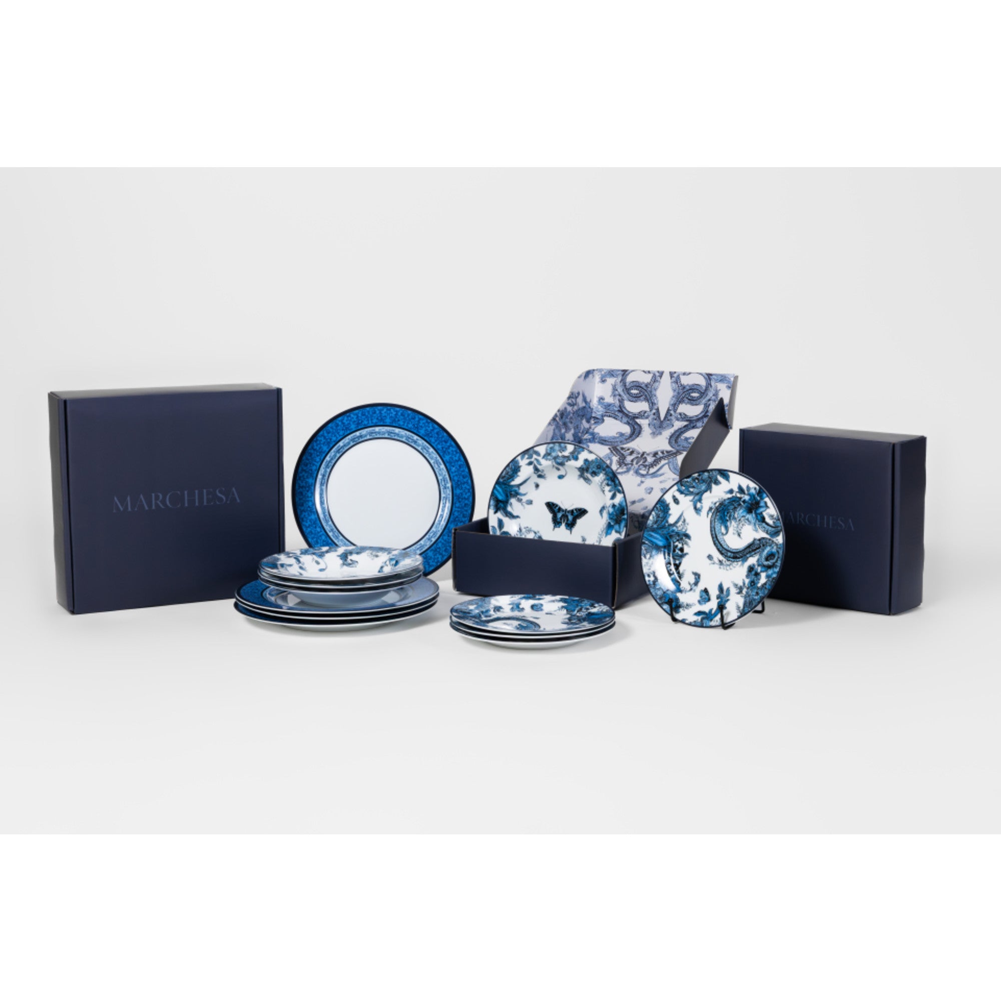 Marchesa Monarcha Porcelain 12-Piece Dinnerware Set, Blue