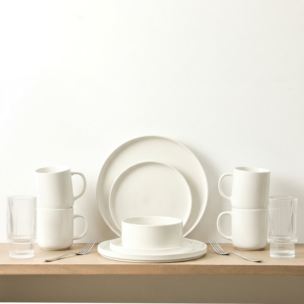 Dining Essentials Kit Porcelain 40 pc Bundle - White