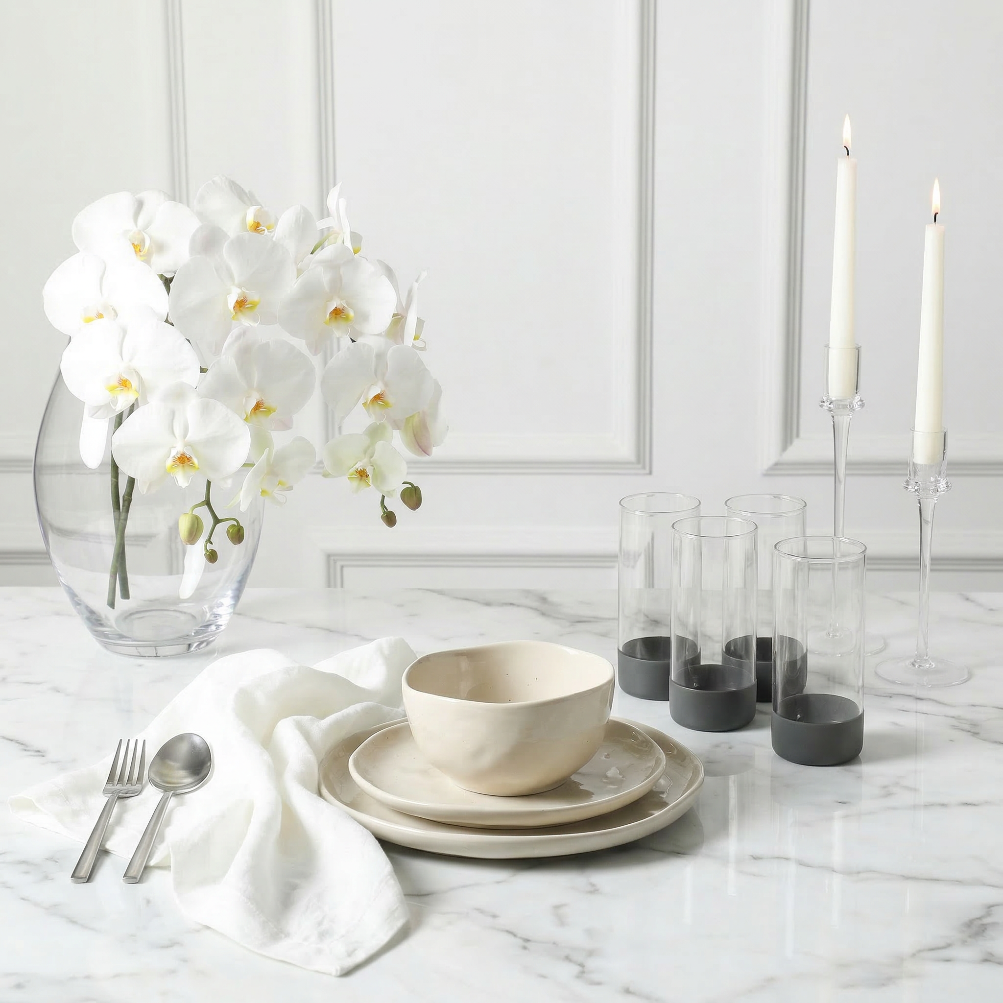 Stone Lain Mirella Stoneware Dinnerware Set, Includes Glasses, Beige