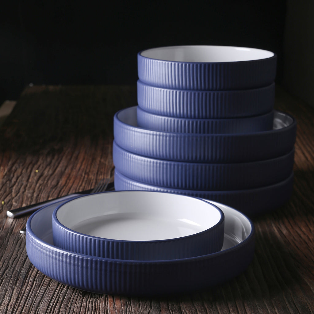 Larosso Stoneware Dinnerware Set - Dark Blue/White