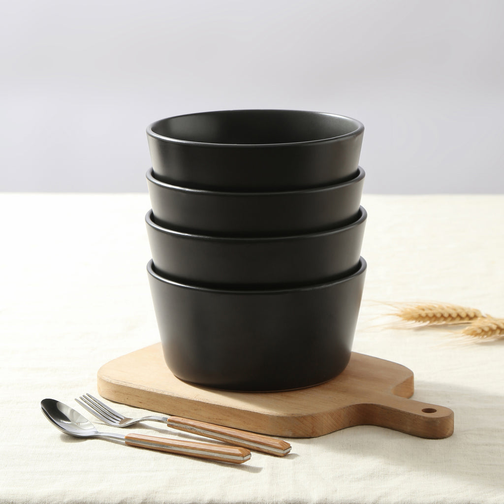 Celina Stoneware Dinnerware Set, Cereal and Dinner Bowls - Black