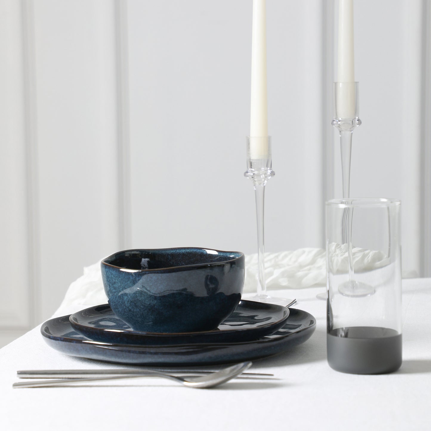 Stone Lain Mirella Stoneware 16-Piece Dinnerware Set, Includes Glasses, Blue