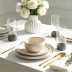 Stone Lain Mirella Stoneware Dinnerware Set, Includes Glasses, Beige