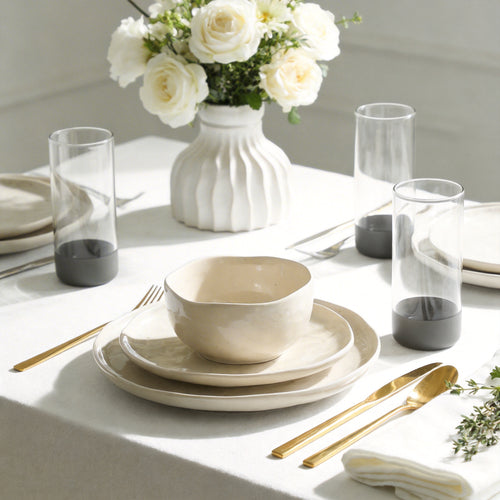 Stone Lain Mirella Stoneware Dinnerware Set, Includes Glasses, Beige