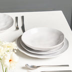Harper Stoneware Dinnerware Set with Pasta Bowls - White