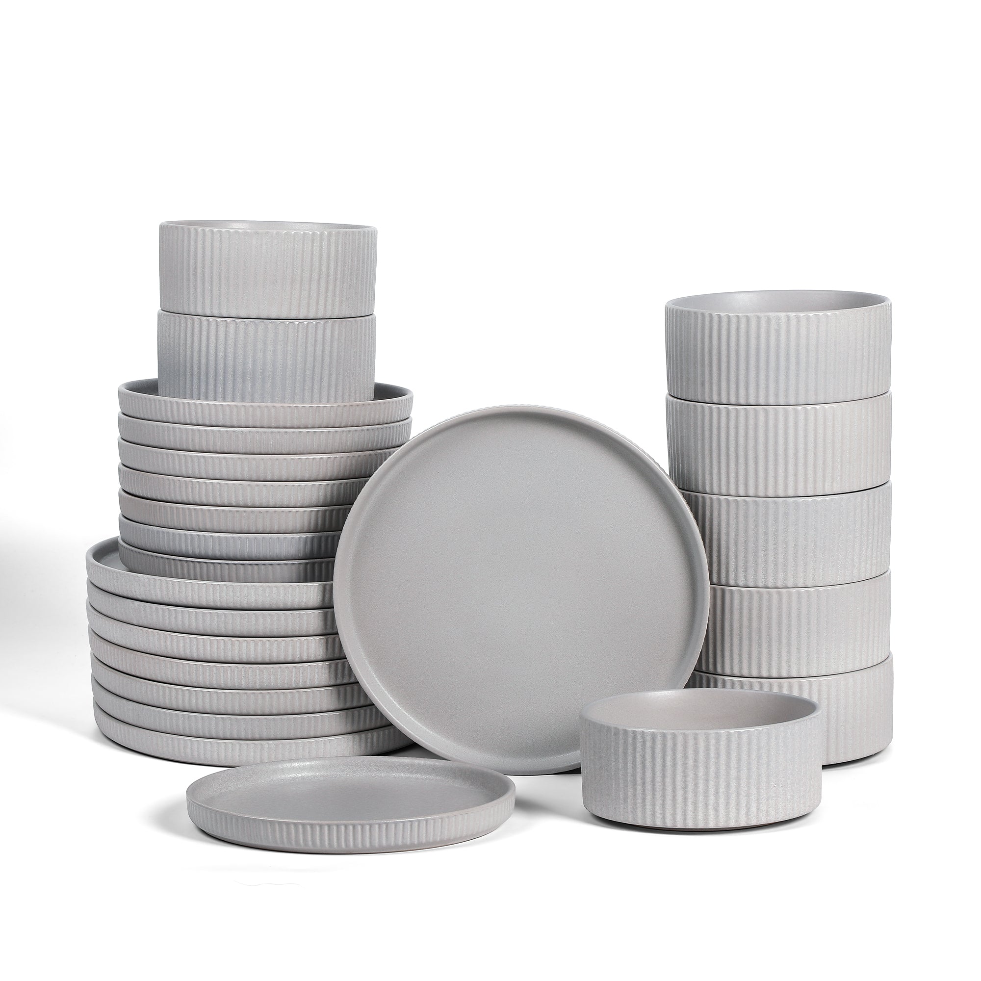 Haven Stoneware Dinnerware with Cereal Bowl Set - Grey