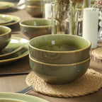 Riley Stoneware Dinnerware Set wiht Pasta Bowls - Green and Blue