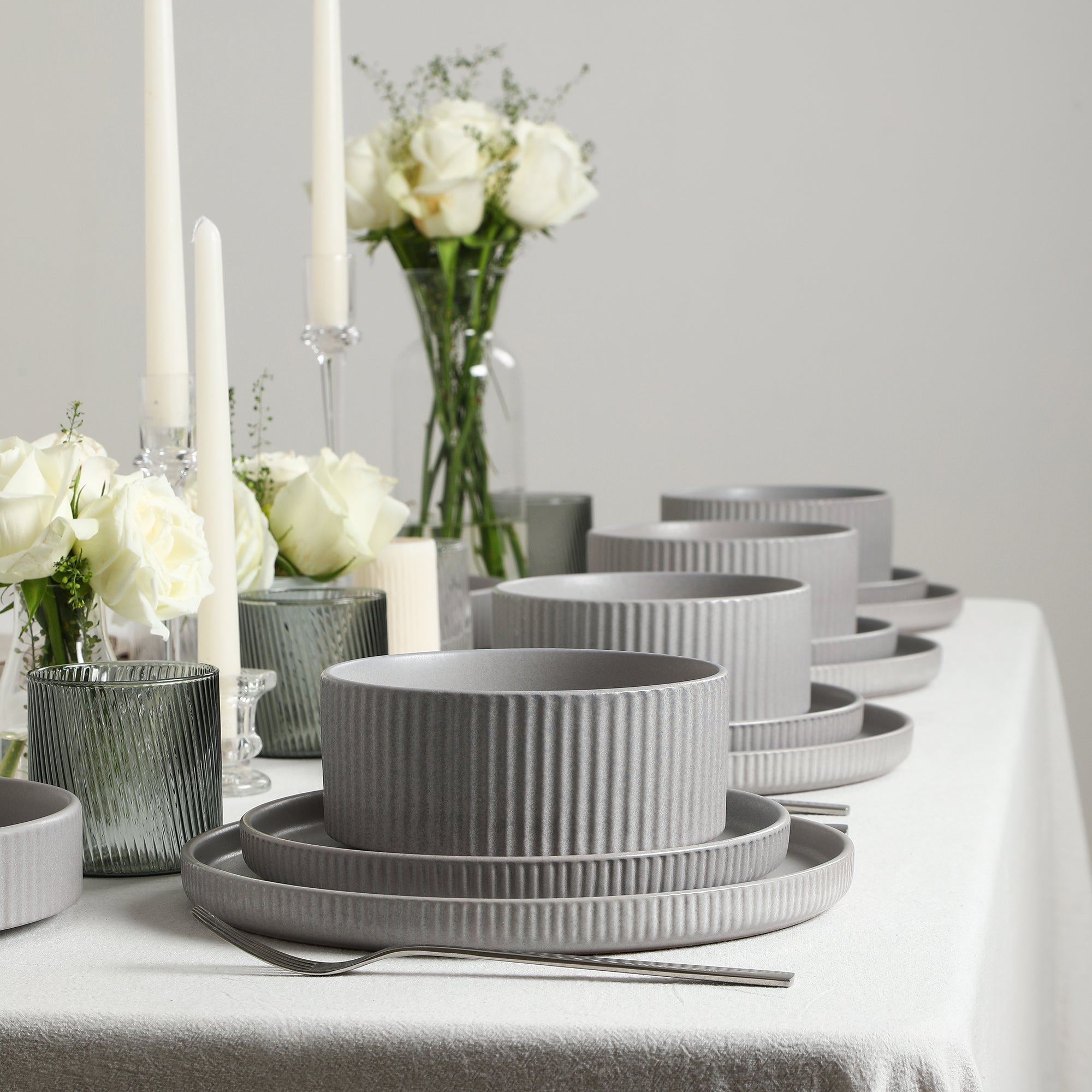 Haven Stoneware Dinnerware with Cereal Bowl Set - Grey