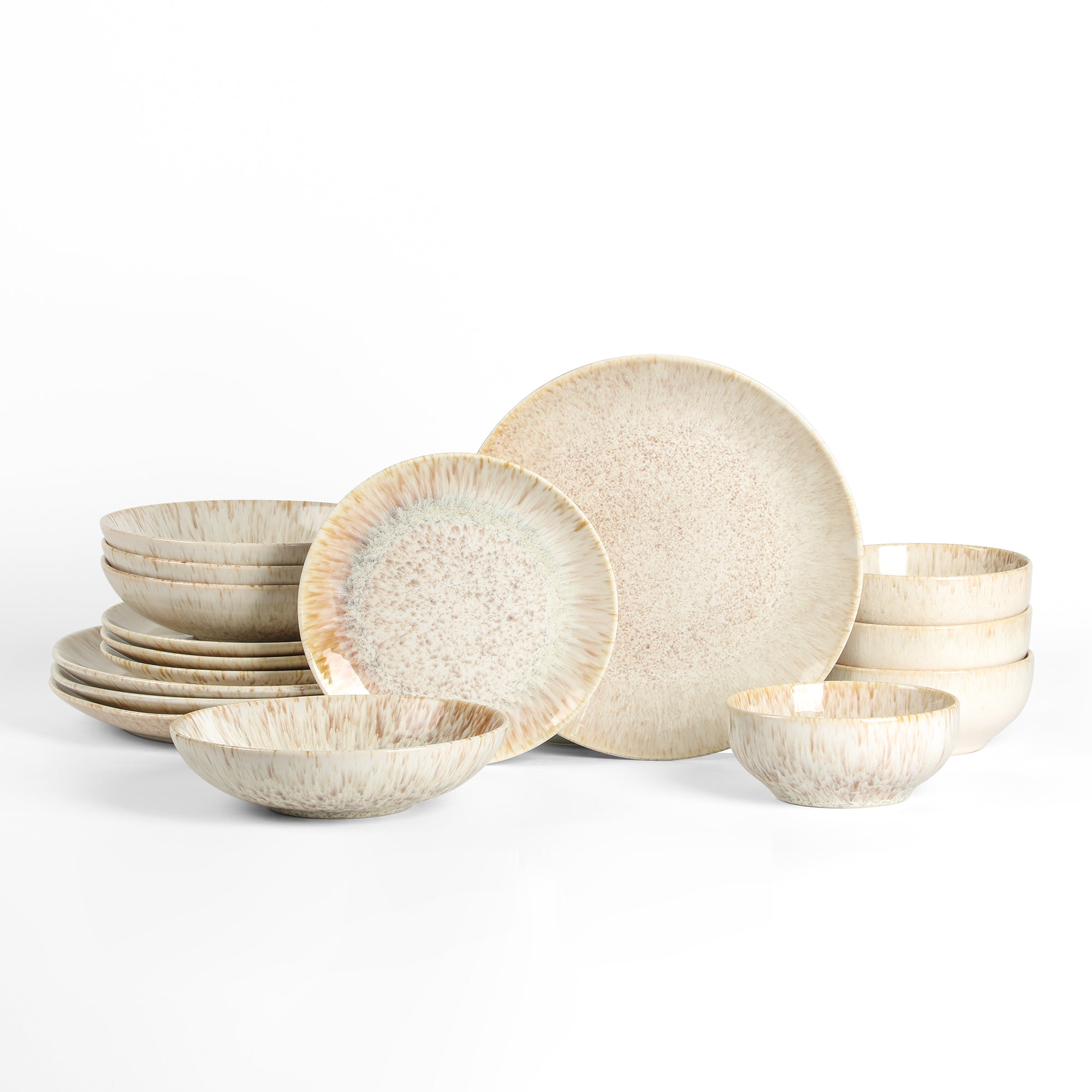 Riley Stoneware Dinnerware Set with Pasta Bowls - Sand