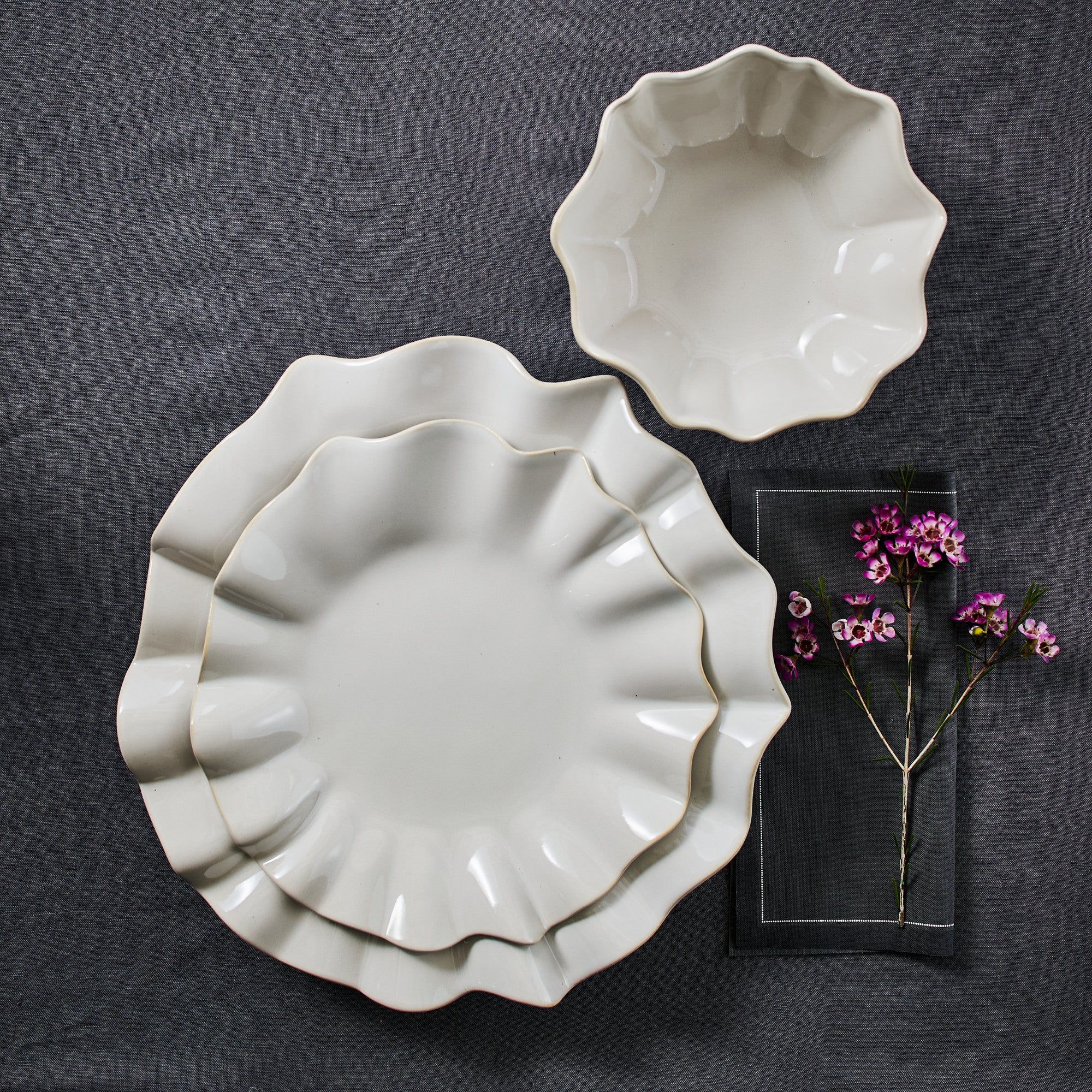 Lotus Stoneware Dinnerware Set - White