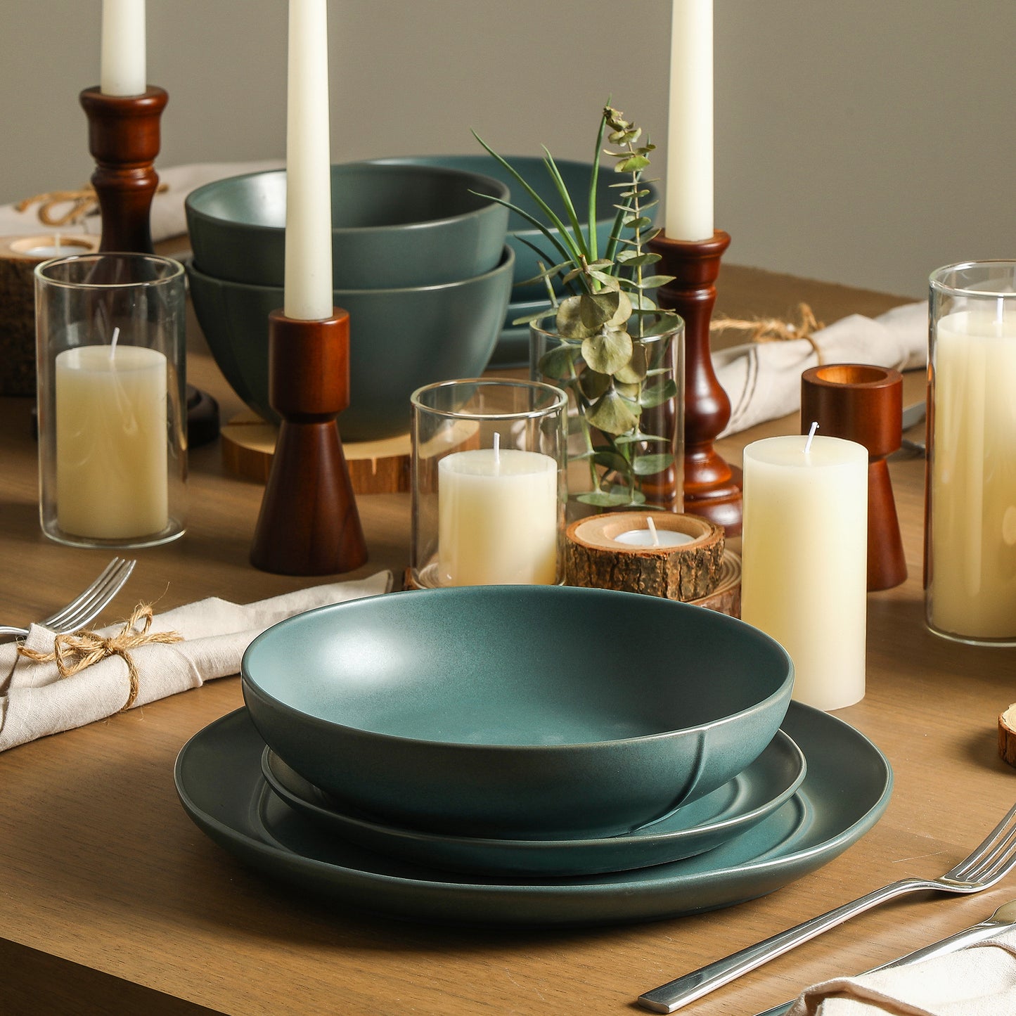 Infinity Stoneware Pasta Bowl Set - Green