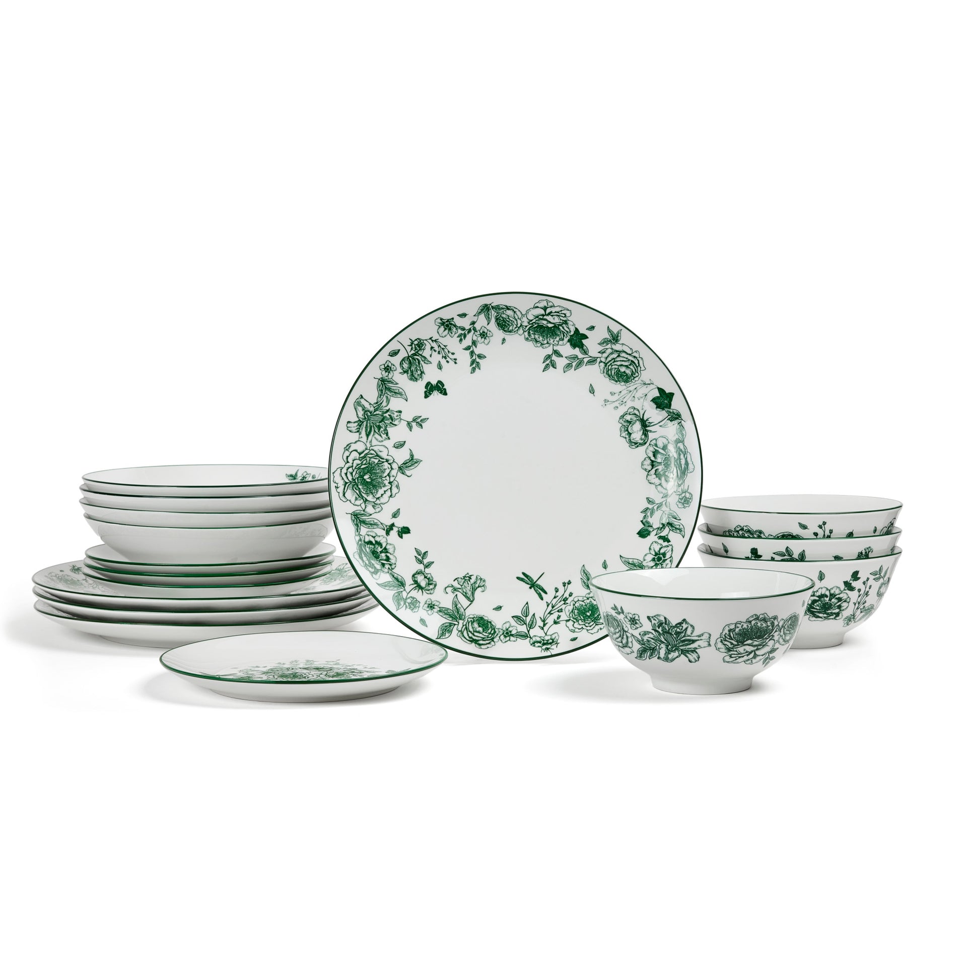 Esme Porcelain Dinnerware Set - Green - 4 / Cereal and Pasta
