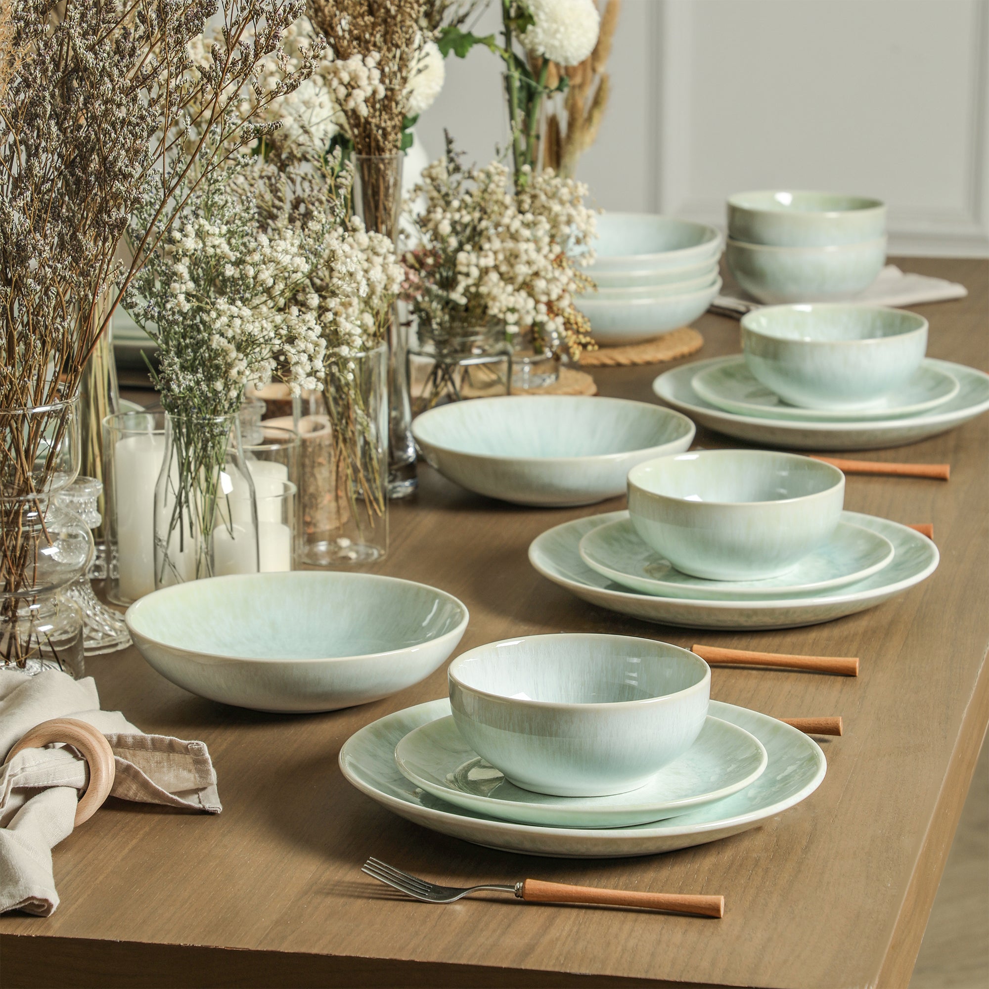 Riley Stoneware Pasta Bowl Set - Seafoam