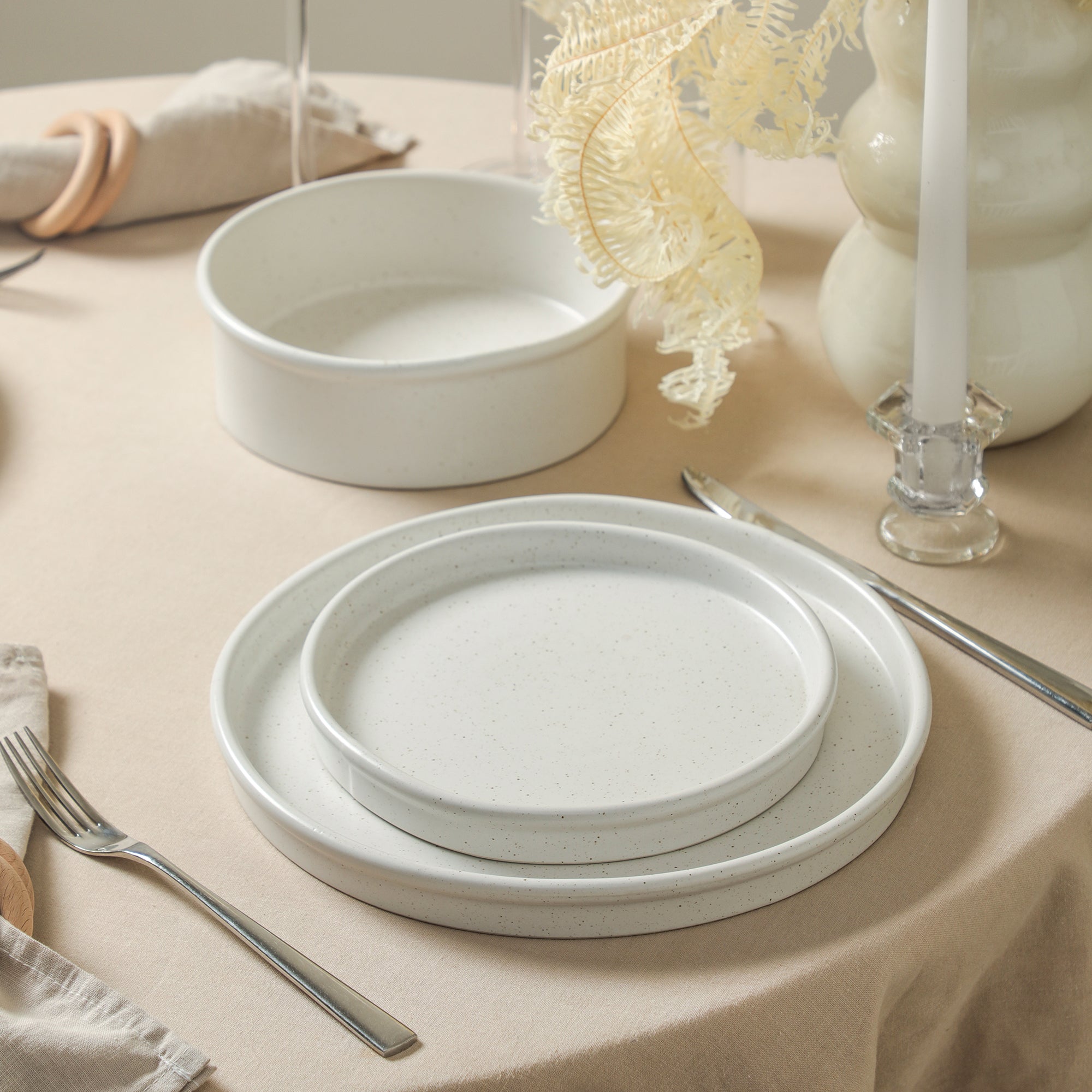 Roscoe Stoneware Dinnerware Set - White Speckled
