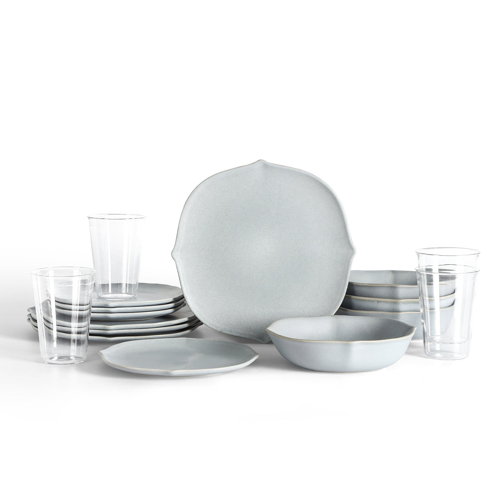 Baskerville Stoneware, Borosilicate Glass Dinnerware Set - Light Blue