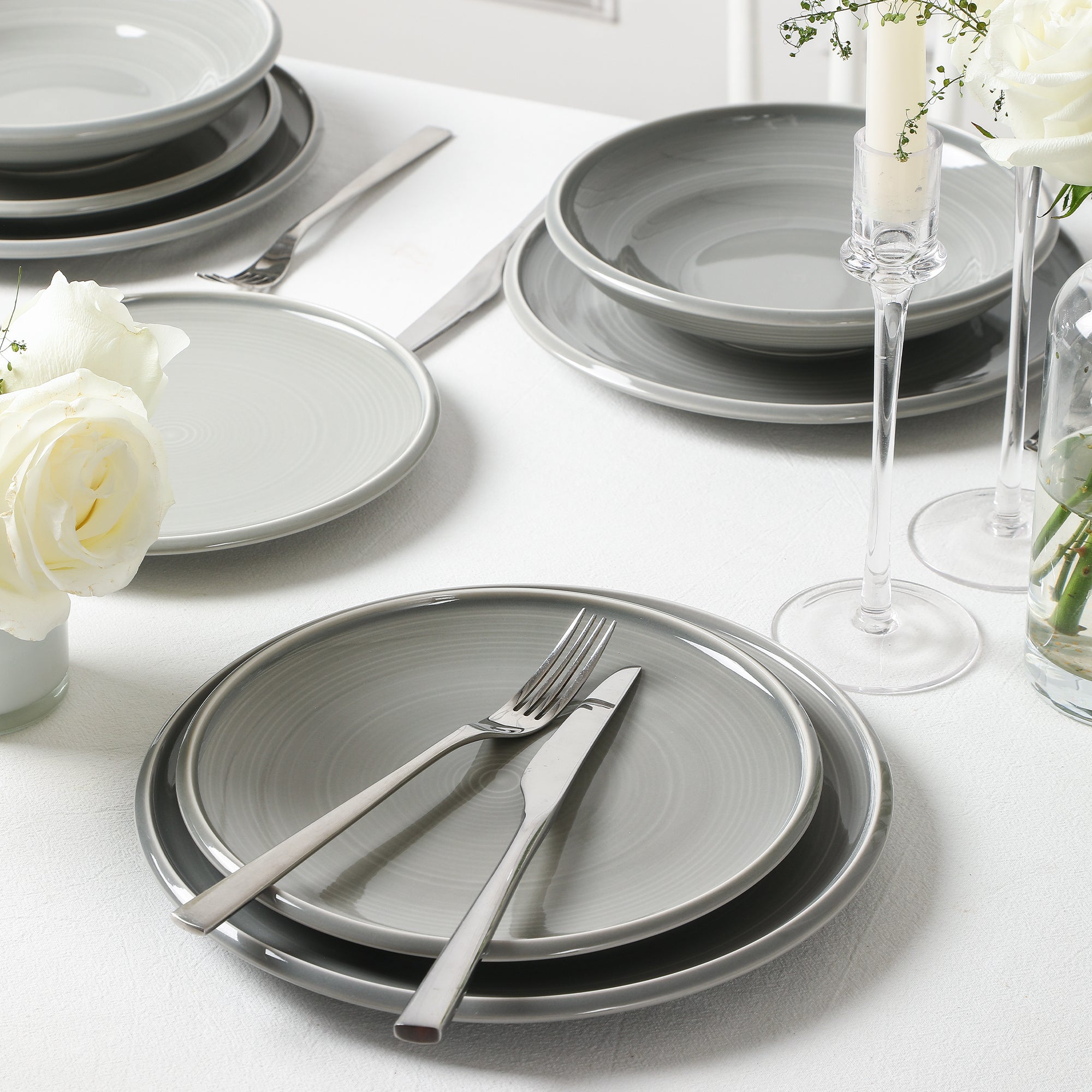 Harmony Stoneware Dinnerware Set - Grey