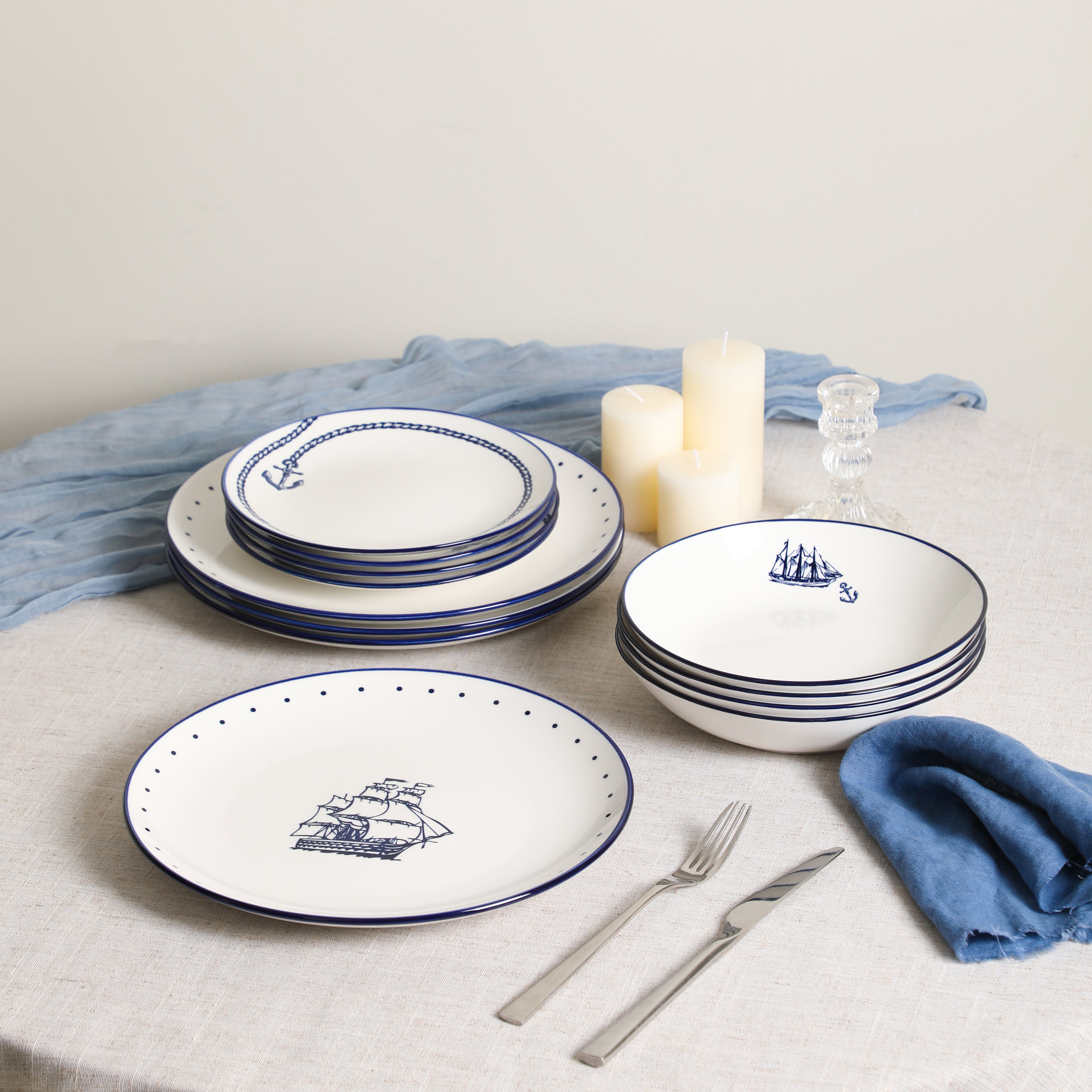 Knox Porcelain Dinnerware Set - Blue