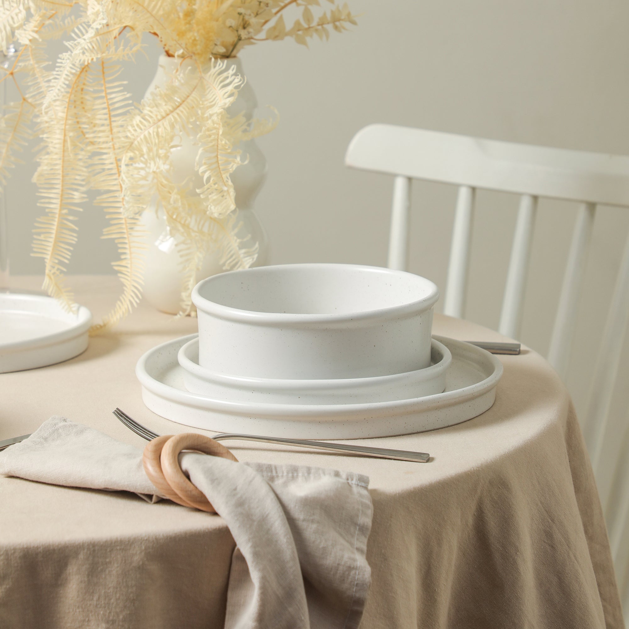 Stone + Lain Ava Bone China White Dinnerware Set | 16-Piece